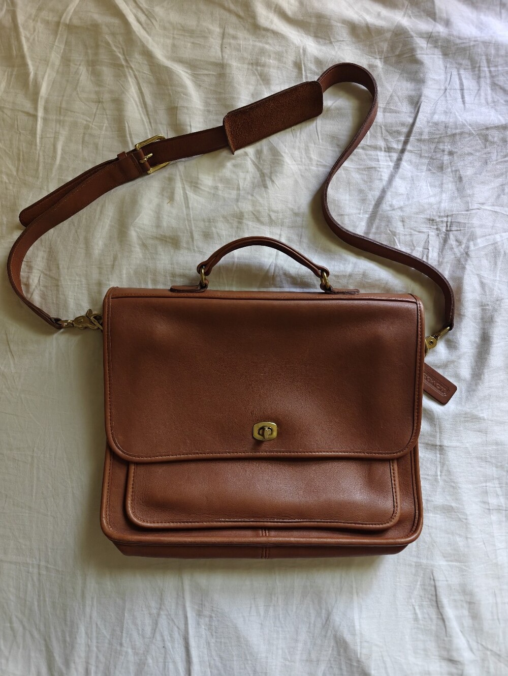 Coach 5181 Colebrooke Turnlock Leather Briefcase in British Tan / Made in USA